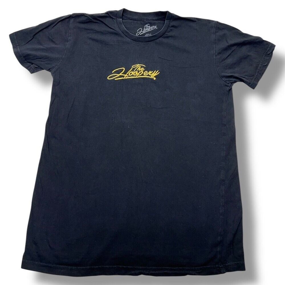The Hoopery Embroidered Black T-Shirt Tee Men's M Made in the USA 100% Cotton